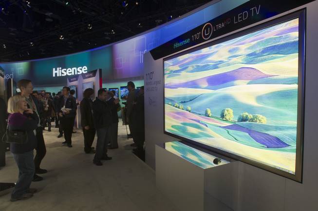 A Hisense 110-inch Ultra HD LED television, the world's largest, is displayed during the first day of the 2013 International CES in the Las Vegas Convention Center Tuesday, Jan. 8, 2013. STEVE MARCUS
