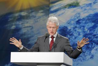 Former President Bill Clinton speaks during Samsung's keynote address at the International Consumer Electronics Show in Las Vegas, Wednesday, Jan. 9, 2013. 