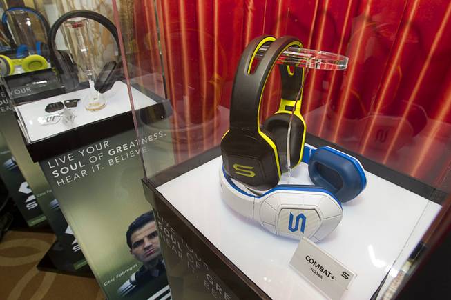 Headphones are displayed during a news conference to promote the Tim Tebow Signature Series headphones by Soul Electronics at the 2013 International CES Thursday, Jan. 10, 2013.