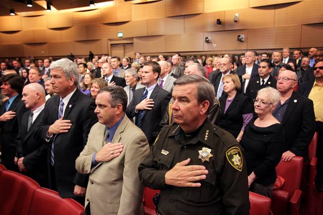 Sheriff Doug Gillespie stands for the National Anthem before the State of the City address at Las Vegas City Hall on Thursday, January 10, 2013.