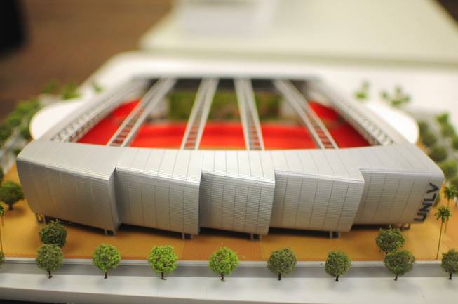 A model of the UNLV Now stadium project is shown here at the Nevada System of Higher Education's Board of Regents meeting on Friday, Jan. 11, 2013. UNLV and its private developer partners updated regents on the project, which now features a 100-yard-long video screen and six VIP suites seating 300 people.