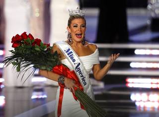 Miss New York Mallory Hytes Hagan, 23, reacts after being crowned 2013 Miss America during the 2013 Miss America Pageant in PH Live at Planet Hollywood on Saturday, Jan. 12, 2013.
