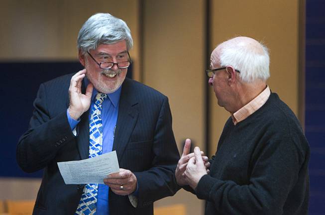 Child psychologist and author Michael Thompson, left, is introduced by Paul Schiffman, head of school, during a free parenting workshop at the Adelson Educational Campus in Summerlin Sunday, January 13, 2013.