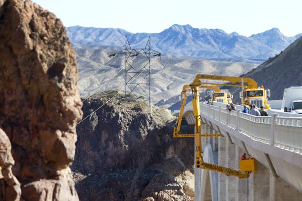 Nevada Department of Transportation workers and Stantec engineers conduct a safety inspection of the Mike O'CallaghanPat Tillman Memorial Bridge Wednesday, January 16, 2013.