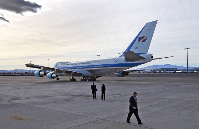 Air Force One taxis to a runway as President Barack Obama leaves McCarran International Airport after to kicking off his public push for immigration reform in Las Vegas, Nevada Tuesday, Jan. 29, 2013.