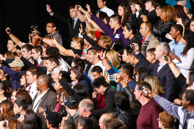 Obama supporters cheer as the president speaks at Del Sol High School, Tuesday. Jan. 29, 2013.