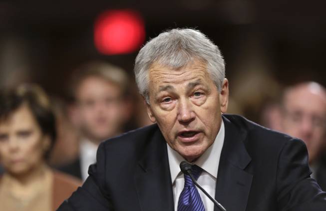 Republican Chuck Hagel, President Obama's choice for defense secretary, testifies before the Senate Armed Services Committee during his confirmation hearing on Capitol Hill in Washington, Thursday, Jan. 31, 2013.