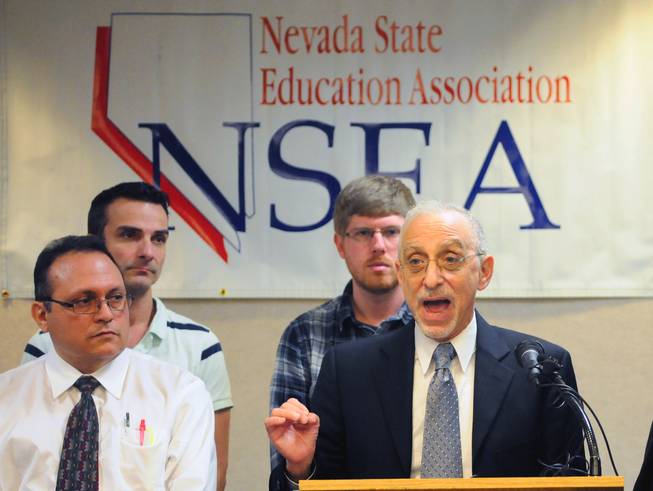 Gary Peck, the executive director for the Nevada State Education Association, argued for a 2 percent margins tax on businesses making more than $1 million during a press conference on Thursday, Jan. 31, 2013. Earlier in the morning, the Nevada Supreme Court overturned a lower court decision that invalidated the petition initiative. 