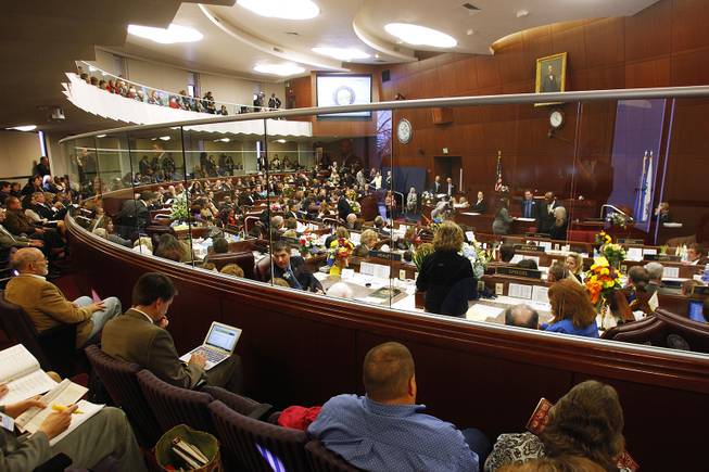 The assembly stands in recess on the first day of the 2013 legislative session Monday, Feb. 4, 2013 in Carson City.