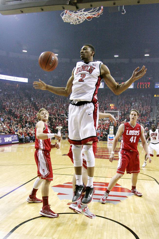 UNLV forward Khem Birch dunks on New Mexico during a game Saturday, Feb. 9, 2013, at the Thomas & Mack Center. UNLV beat New Mexico 64-55.