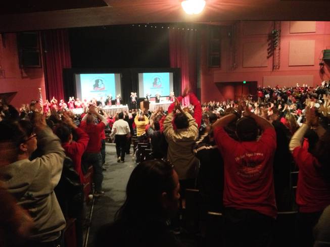 Culinary Union members pack the theater at Cashman Center for a rally on Feb. 11, 2013. Union leaders presented strategy for contract negotiations with 41 Strip and downtown resort properties.
