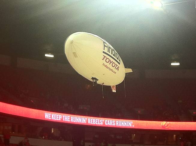 The famous Findlay blimp makes a pass at the Thomas & Mack Center.