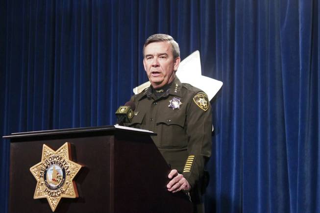 Sheriff Doug Gillespie addresses the media about the early morning shooting on the Las Vegas Strip, Thursday, Feb. 21, 2013.