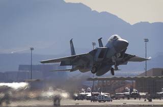An F-15 takes off during Red Flag 13-3 exercises at Nellis Air Force Base Wednesday, Feb. 27, 2013.