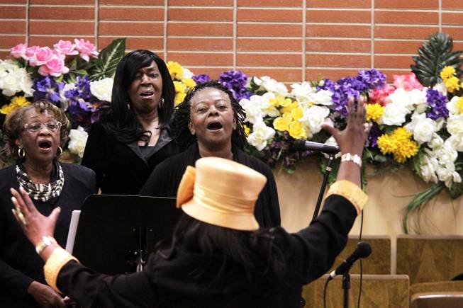 The choir sings during the memorial service for Michael Boldon at Holy Trinity AME Church in North Las Vegas on Wednesday, Feb. 27, 2013. Boldon was killed in his cab Feb. 21, the result of a fiery crash after a shootout on the Las Vegas Strip.