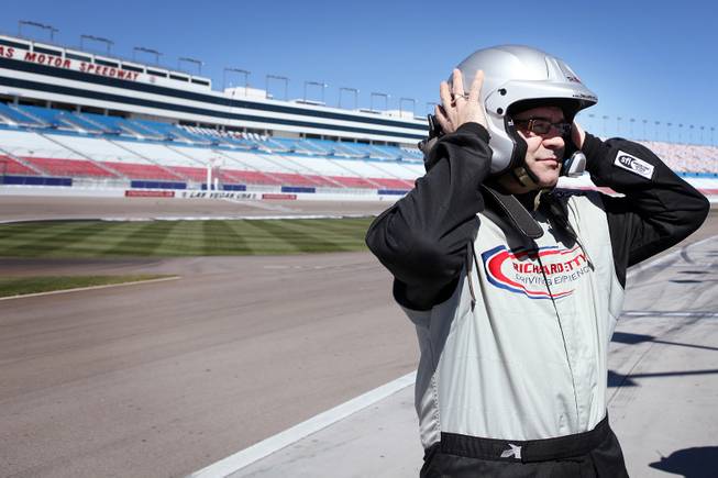 John Katsilometes gets ready to ride at the Richard Petty Driving Experience at Las Vegas Motor Speedway on Friday, March 1, 2013.