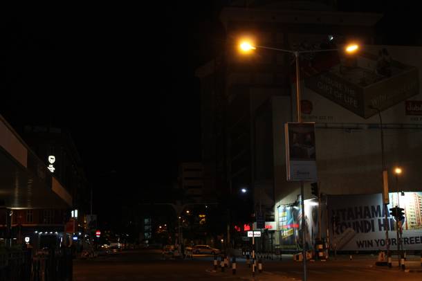 Nairobi at night, just outside the Sarova Stanley hotel.