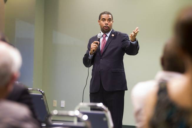 Congressman Steven Horsford (D-NV) responds to a question during a town hall meeting at the Cora Coleman Senior Center in Las Vegas Thursday, March 28, 2013. Horsford will have a meet and greet at 7222 W. Grand Teton Ave. on Saturday.