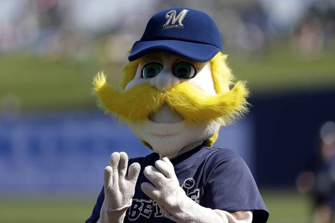 Milwaukee Brewers mascot Bernie Brewer during an exhibition spring training baseball game against the Oakland Athletics Saturday, Feb. 23, 2013, in Phoenix.
