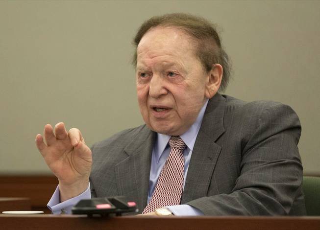 Las Vegas Sands Corp. CEO Sheldon Adelson testifies for a second day in Clark County district court, Friday, April 5, 2013, in Las Vegas. Attorneys for Hong Kong businessman Richard Suen say Sands owes him $328 million because he worked behind the scenes to help the company win a gambling license in the Chinese enclave of Macau.