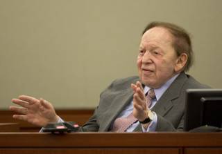 Las Vegas Sands Corp. CEO Sheldon Adelson testifies for a second day in Clark County district court, Friday, April 5, 2013, in Las Vegas. Attorneys for Hong Kong businessman Richard Suen say Sands owes him $328 million because he worked behind the scenes to help the company win a gambling license in the Chinese enclave of Macau.