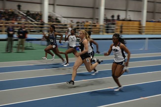 UNLV senior sprinter Emily Blok races for the Rebels at an indoor event in 2013. Blok has won five conference titles in her collegiate career, including two earlier this year.