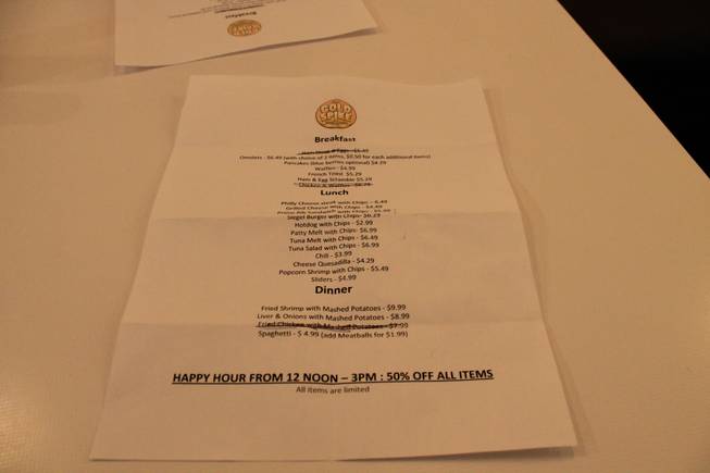 The final-day menu at Golden Grill at Gold Spike.