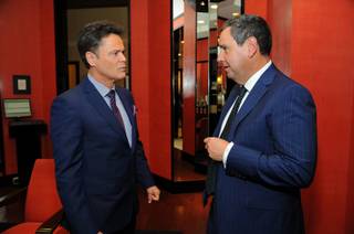 Saks Fifth Avenue Chairman and CEO Steve Sadove, right, chats with honoree Donny Osmond at the 10th annual Vegas Dozen event at Saks Fifth Avenue at Fashion Show mall on April 17, 2013.