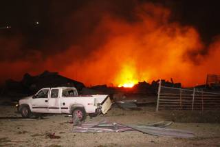 A fire burns at a fertilizer plant in West, Texas after an explosion Wednesday April 17, 2013. 