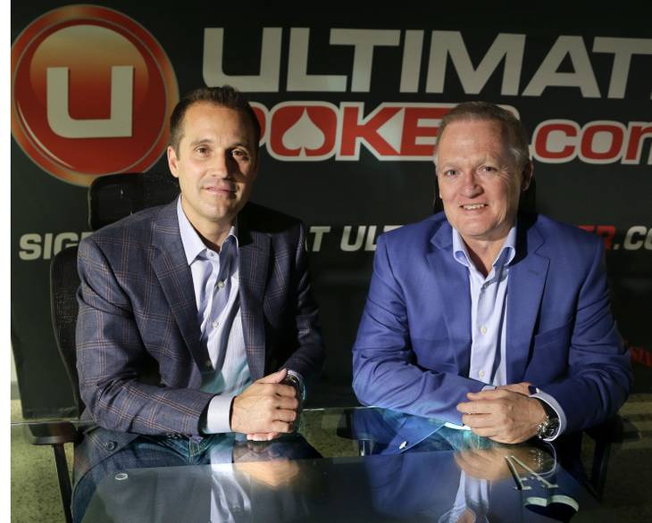 Ultimate Gaming chairman Tom Breitling, left, and CEO Tobin Prior sit for a photo at their company headquarters, Monday, April 29, 2013, in Las Vegas.