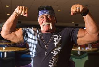 Professional wrestling legend Hulk Hogan poses during an interview at the Orleans Wednesday, May 15, 2013. Hogan, general manager of TNA Entertainment, will bring a TNA Impact Wrestling pro wrestling event to the arena in June.