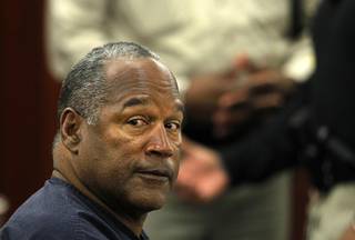 O.J. Simpson appears at an evidentiary hearing in Clark County District Court on Thursday, May 16, 2013.