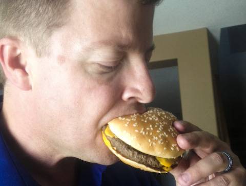 Donn Jersey enjoys a McDonald's burger.
