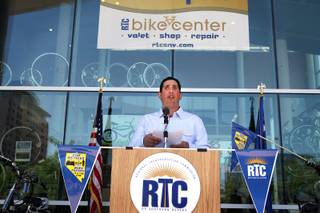 Injured cyclist Ryan Pretner speaks during an educational press conference about safe bicycling on Thursday, May 30, 2013 at the RTC Bonneville Transit Center in downtown Las Vegas.