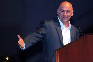 Inductee Dana White delivers his speech during the induction ceremony for the Southern Nevada Sports Hall of Fame Friday, May 31, 2013, at the Orleans Arena.