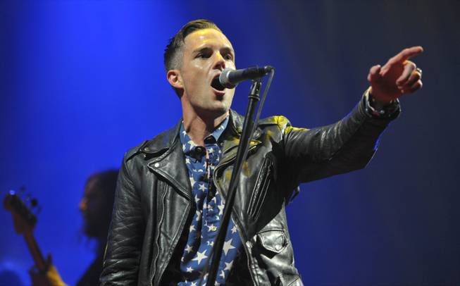 Brandon Flowers of The Killers performs on the "Battle Born" tour at Los Angeles Memorial Sports Arena on Thursday, May 2, 2013, in Los Angeles. 