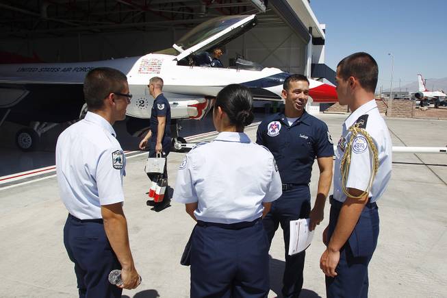 SSgt. Nathan Santiago talks to members of the Palo Verde Junior ROTC program June 13, 2013 at Nellis Air Force Base.