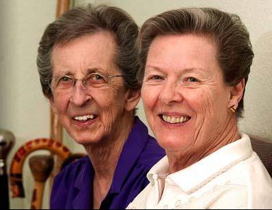 This undated image provided by Lambda Legal shows plaintiffs Beverly Sevcik, 73, right, and Mary Baranovich, 76. A national gay rights advocacy group filed a federal lawsuit Tuesday April against Nevada's governor in a bid to win marriage rights for these same-sex couples in the state. 