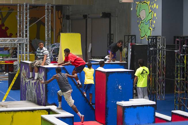 Members of the Victory Baptist Church Stars Youth Ministry play a game at the Hardkore Parkour (HKPK) gym, 3680 N. 5th St., Thursday, June 27, 2013.
