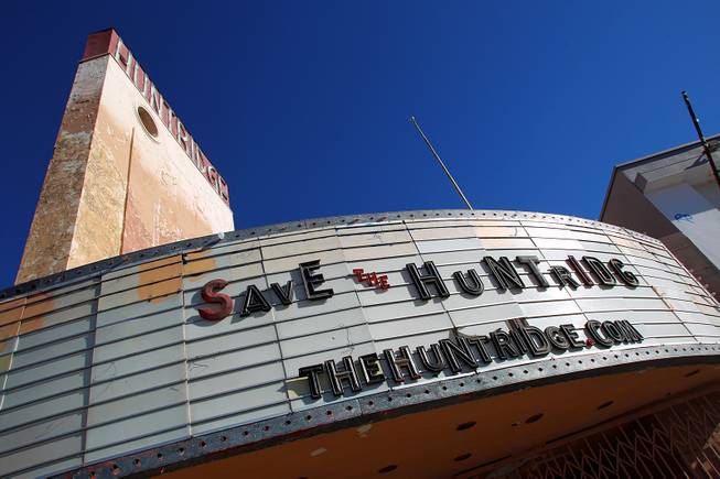 The Huntridge Theater marquee advertises a website seeking support in its preservation Thursday, June 27, 2013.
