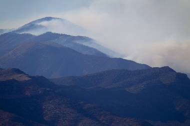 Smoke from the Carpenter 1 wildfire is shown in the view from Highway 160 near Pahrump Sunday, July 7, 2013.