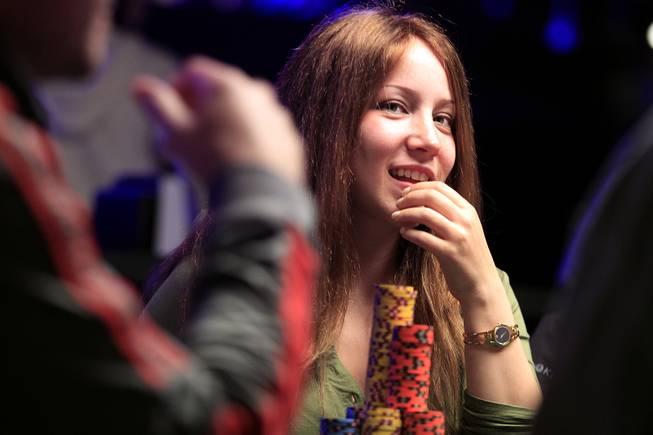 Melanie Weisner plays during the World Series of Poker Main Event on Thursday, July 11, 2013.