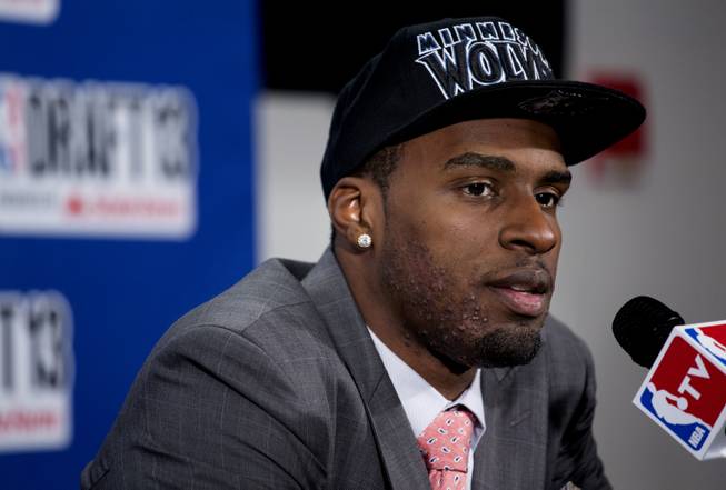 UCLA's Shabazz Muhammad, picked by the Minnesota Timberwolves in the first round of the NBA basketball draft, comments during a news conference Thursday, June 27, 2013, in New York.