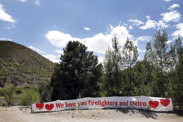 A sign is seen at the entrance of Torino Ranch on Monday, July 15, 2013. Torino Ranch, which was used as a base camp for firefighters, is located in Lovell Canyon on the Pahrump side of Mount Charleston in the Spring Mountains National Recreation Area. The Mount Charleston Fire came within one mile of the ranch.