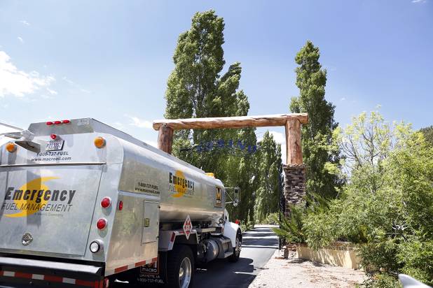 A fuel truck enters Torino Ranch on Monday, July 15, 2013. Torino Ranch, which was used as a base camp for firefighters, is located in Lovell Canyon on the Pahrump side of Mount Charleston in the Spring Mountains National Recreation Area. The Mount Charleston Fire came within one mile of the ranch.