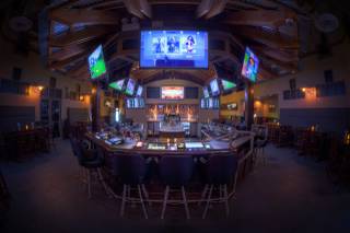 A fish eye lens view of the bar area at Ace and Ales, one of the few venues that sells growlers in Las Vegas.