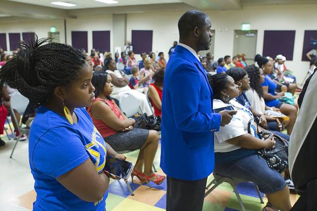 Hydeia Broadbent, left, waits to speak during a town hall discussion at the Pearson Community Center in North Las Vegas Wednesday, July 17, 2013. The discussion, titled After Trayvon Martin: What Now?, attracted more than 200 people. The Phi Beta Sigma fraternity sponsored the event.