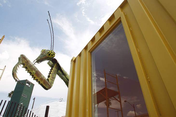 The Mantis is seen after being installed at the Container Park downtown Friday, July 26, 2013.