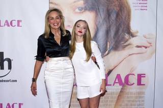 Actresses Sharon Stone, left, and Amanda Seyfried arrive at the Las Vegas premiere of the movie 