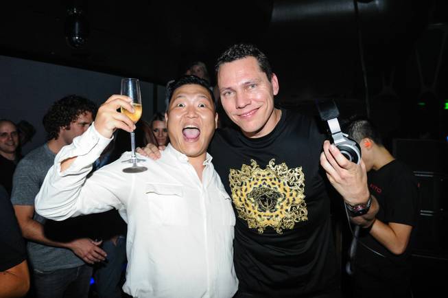 Psy and DJ Tiesto at Hakkasan at MGM Grand on Friday, Aug. 2, 2013.